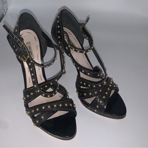 Miu Miu Gold Studded Cracked Leather Heels Size 37.5 7.5
